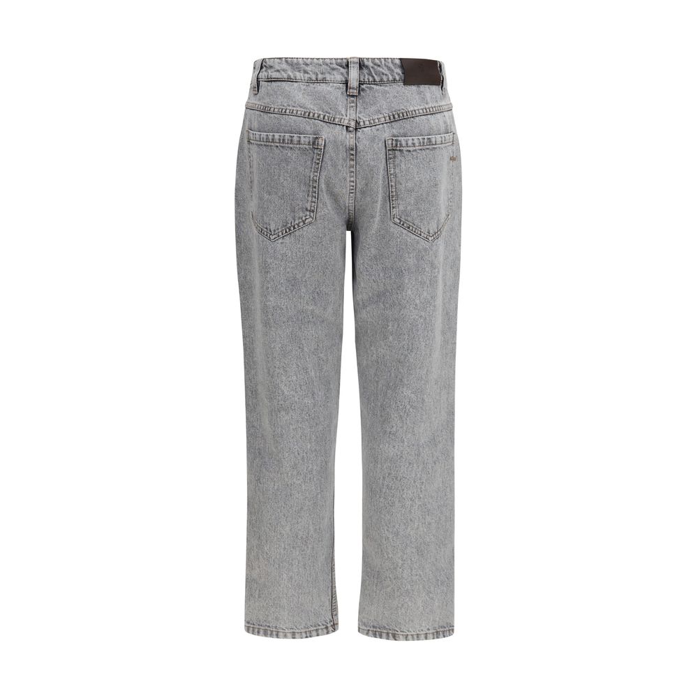 Gray Cotton Straight Leg Jeans
