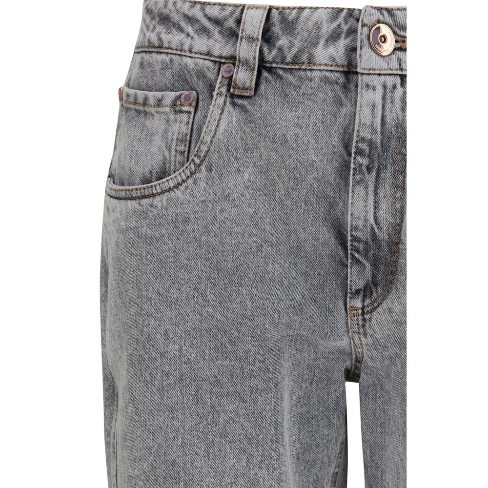 Gray Cotton Straight Leg Jeans