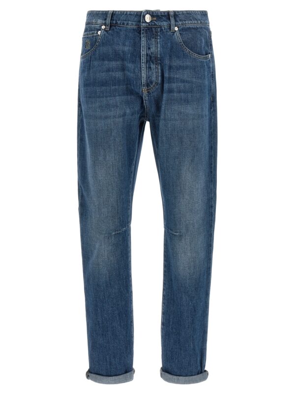 Blue Cotton Straight-Leg Jeans
