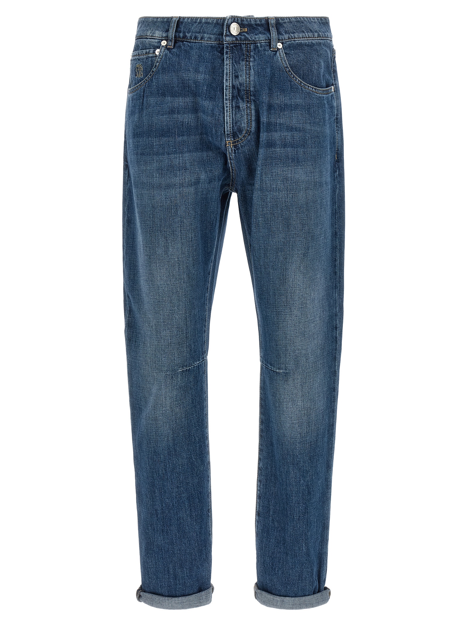 Blue Cotton Straight Leg Jeans