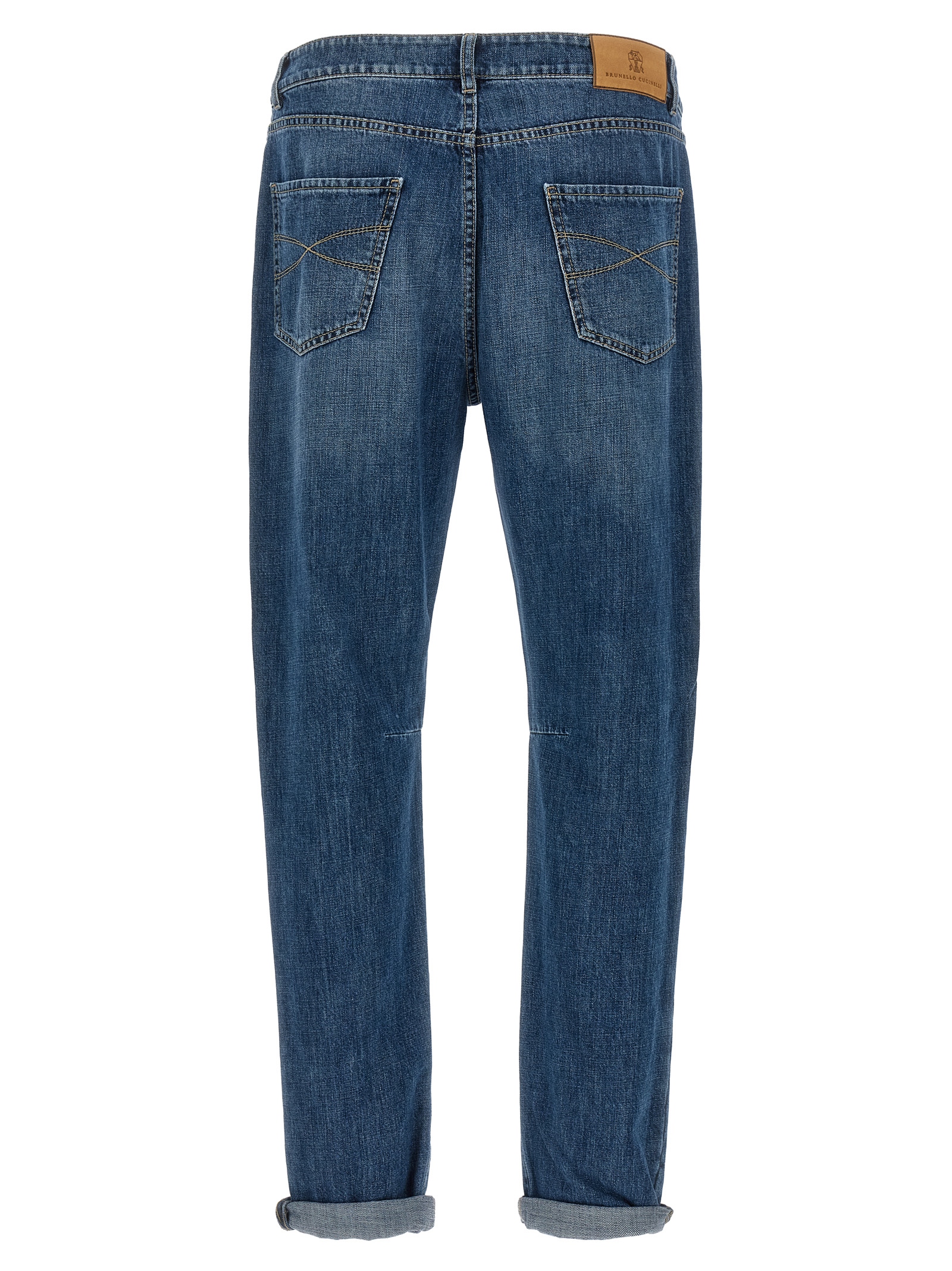 Blue Cotton Straight Leg Jeans