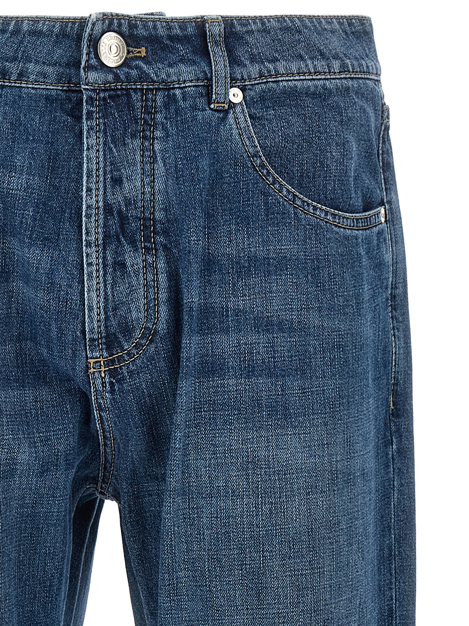 Blue Cotton Straight Leg Jeans