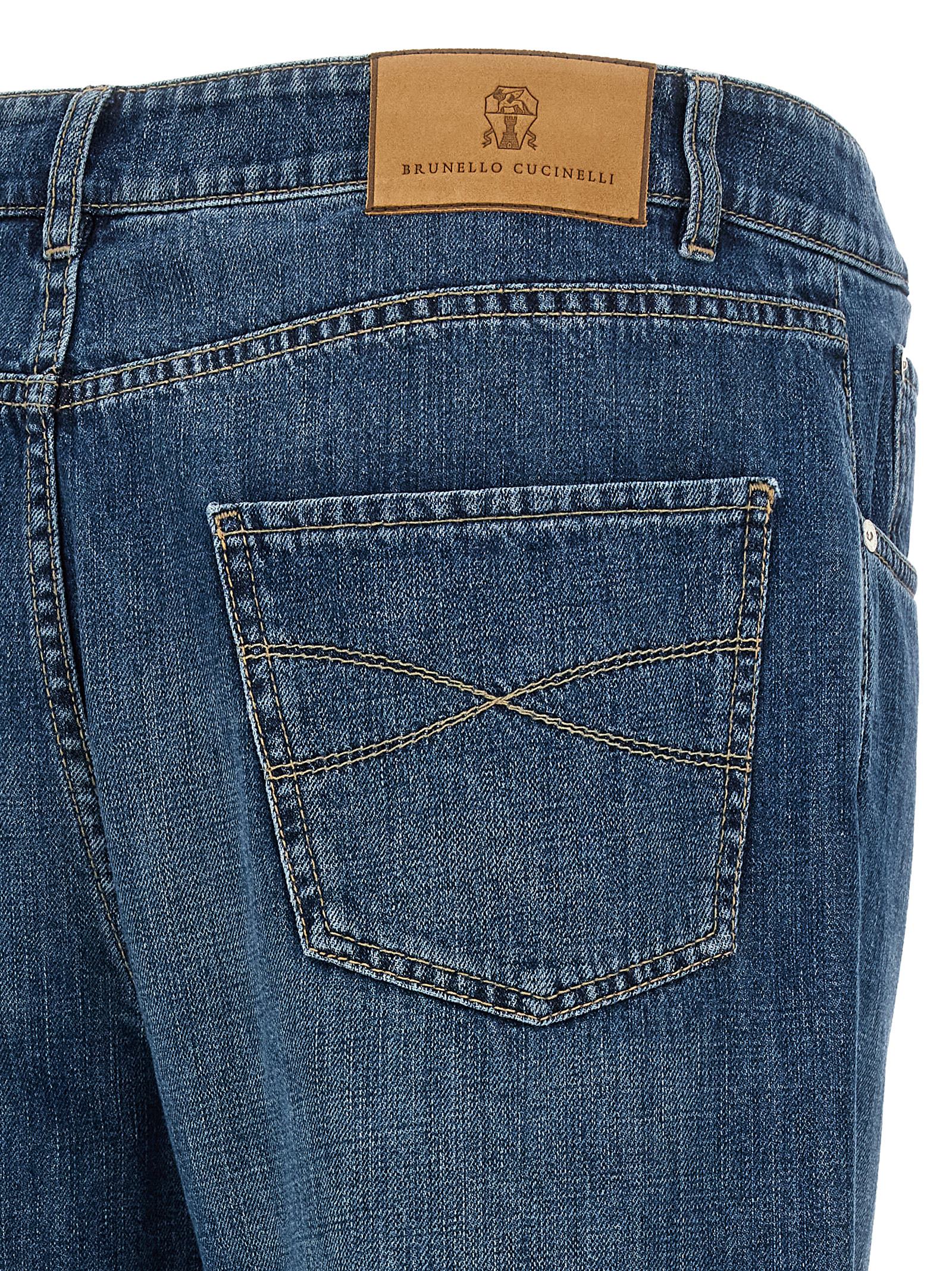 Blue Cotton Straight Leg Jeans
