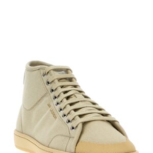 Beige Cotton High Top Sneakers
