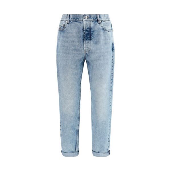 Blue Cotton Straight-Leg Jeans