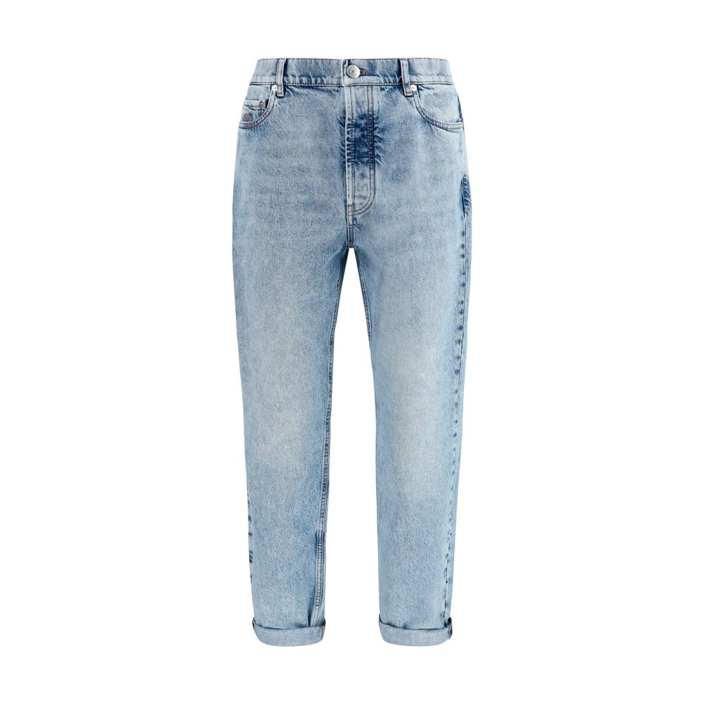 Blue Cotton Straight Leg Jeans
