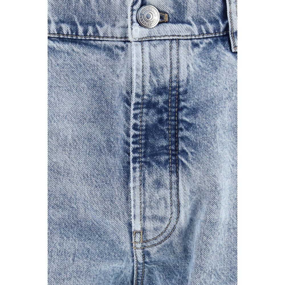 Blue Cotton Straight Leg Jeans