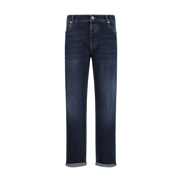 Blue Cotton Straight-Leg Jeans