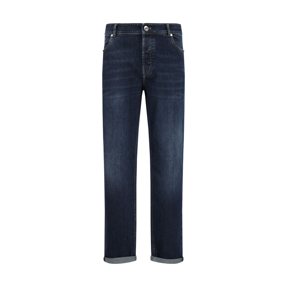 Blue Cotton Straight Leg Jeans