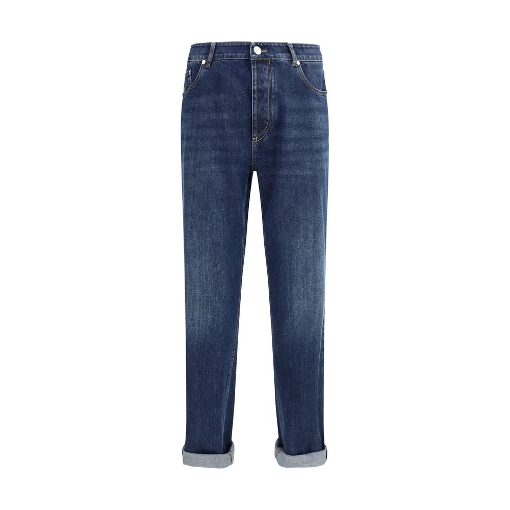 Blue Cotton Straight Leg Jeans