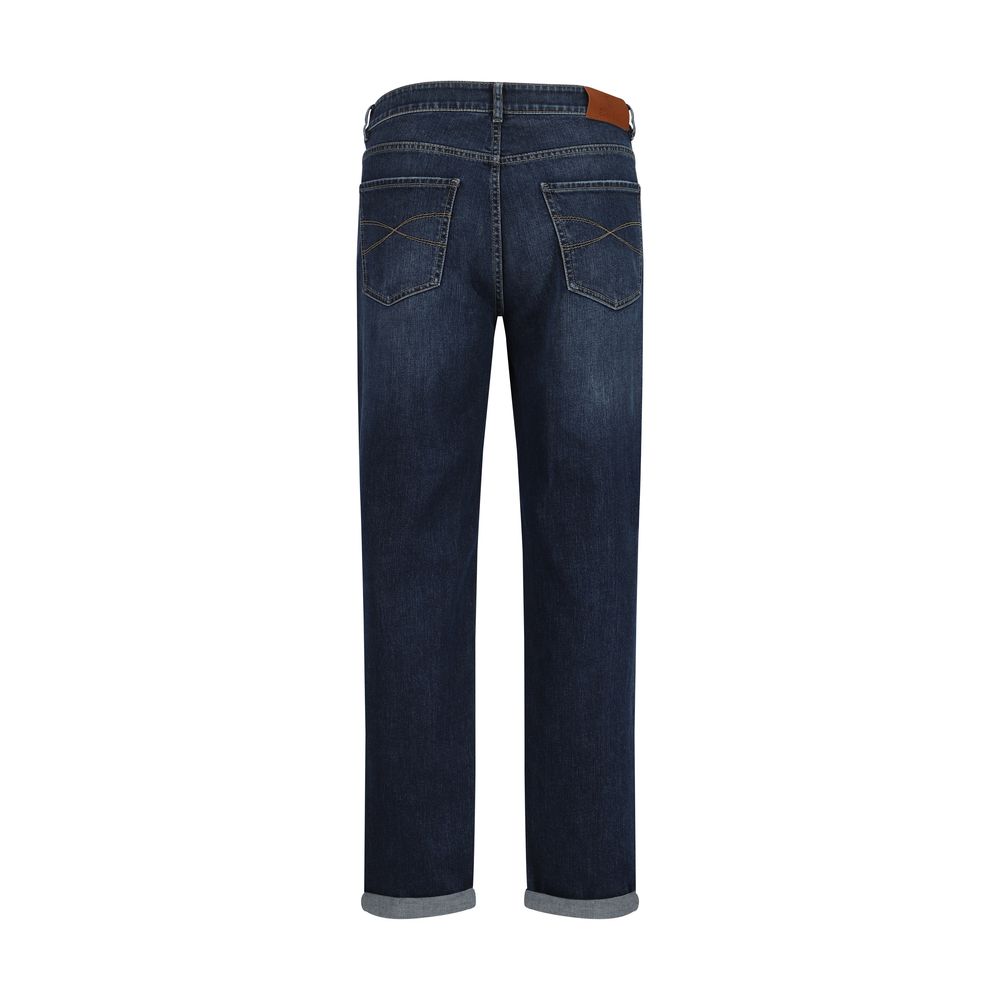 Blue Cotton Straight Leg Jeans
