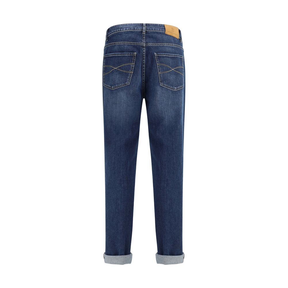 Blue Cotton Straight Leg Jeans