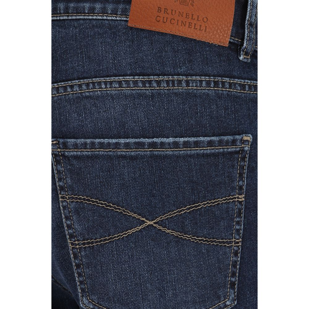 Blue Cotton Straight Leg Jeans