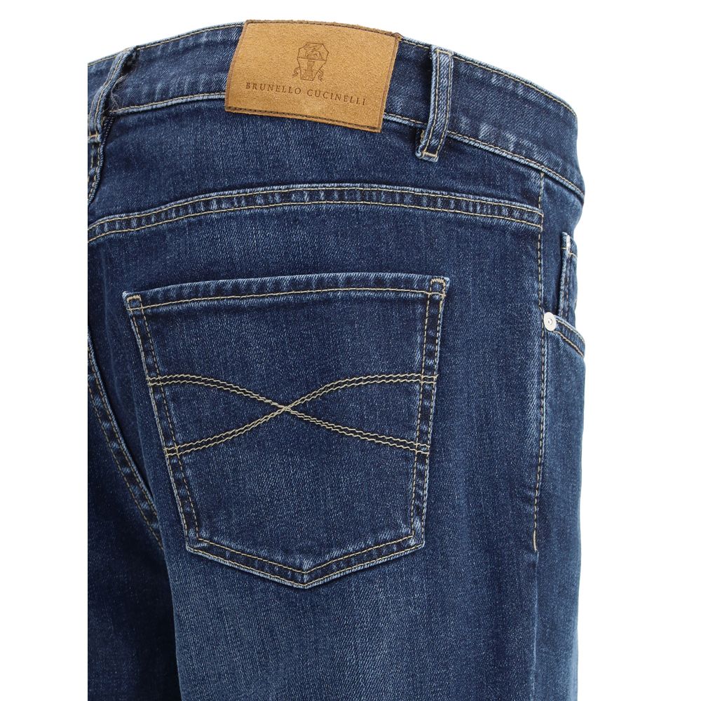 Blue Cotton Straight Leg Jeans