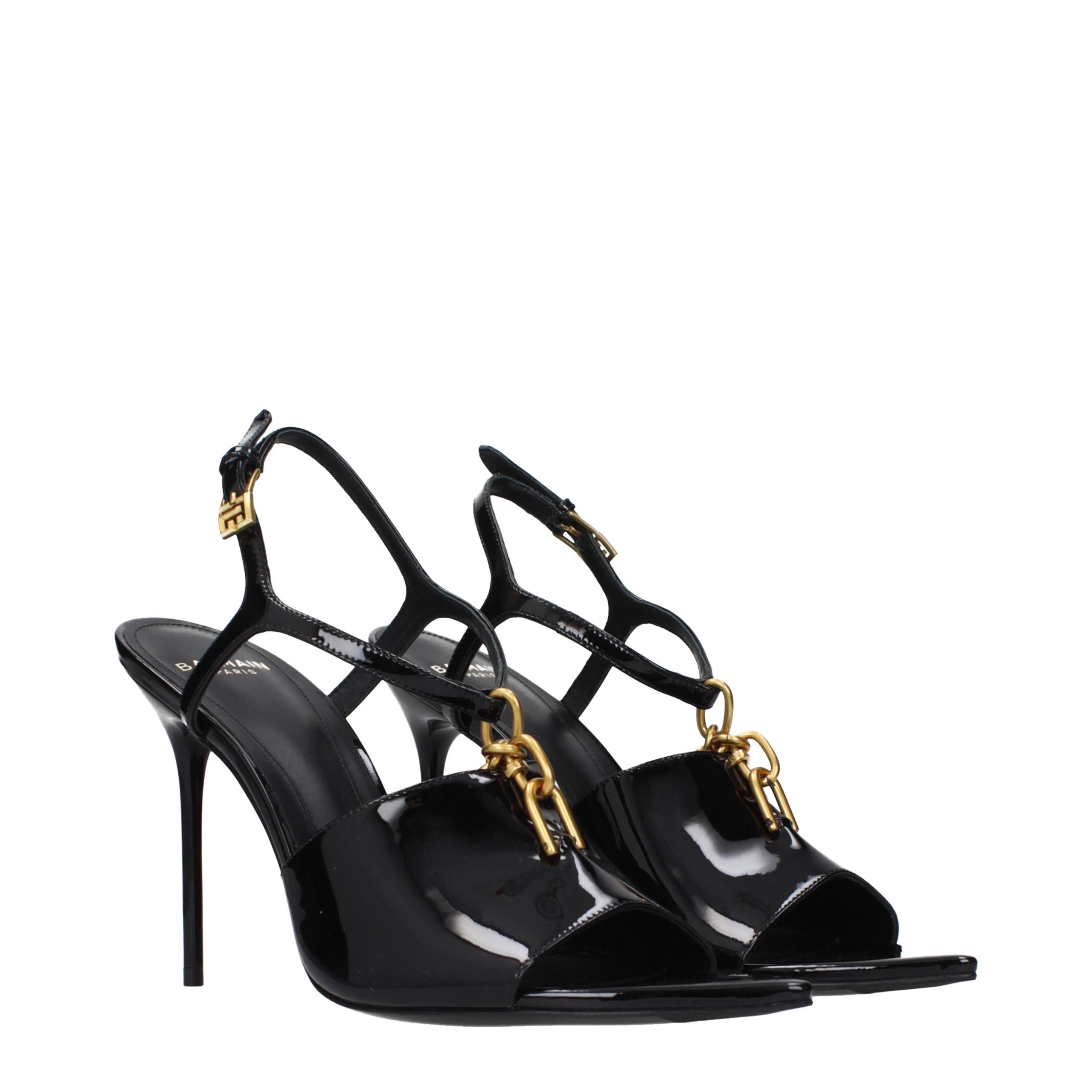 Black Leather Stiletto Heel Sandals