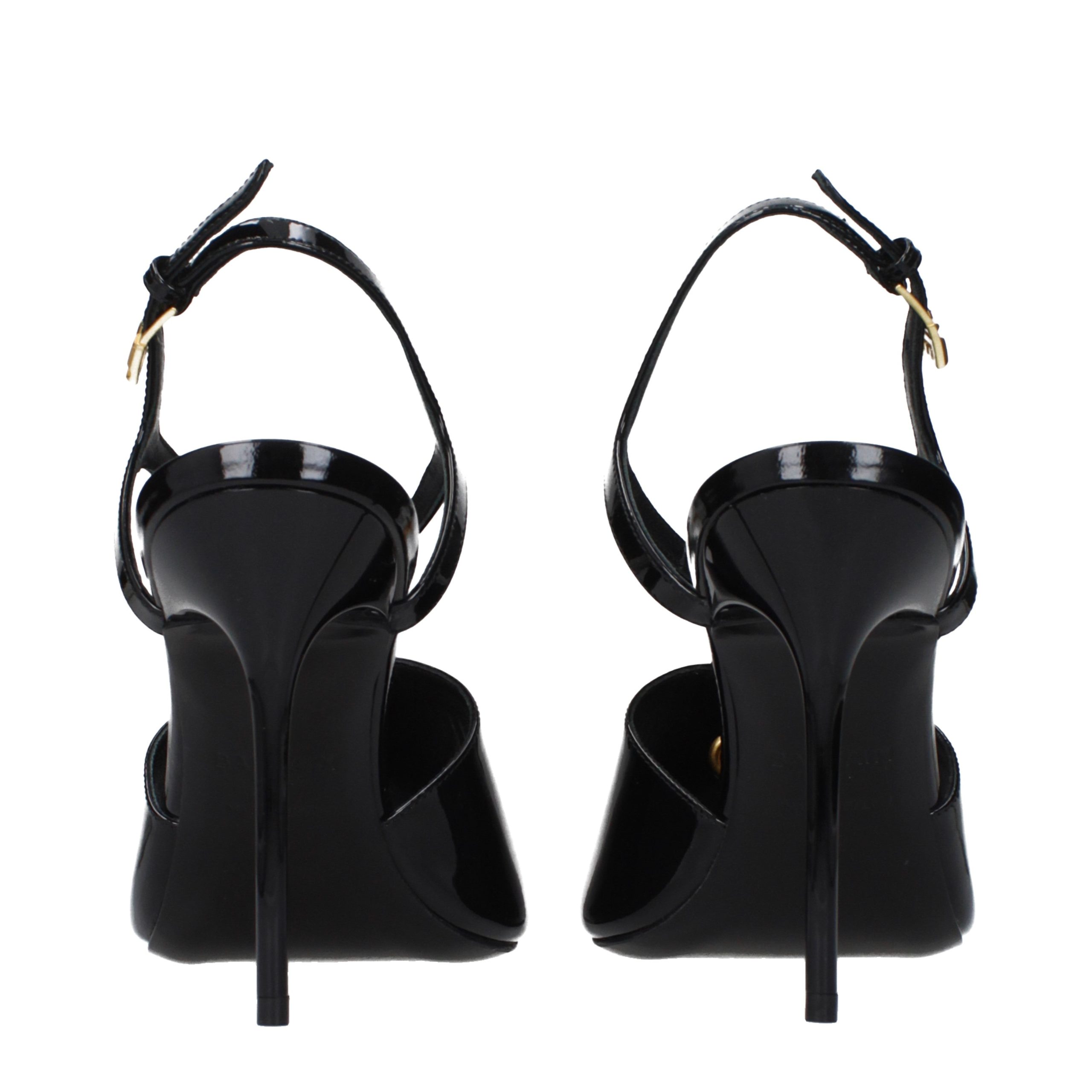 Black Leather Stiletto Heel Sandals