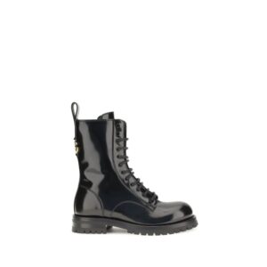 Black Calf Leather Bos Taurus Lace Up Boots
