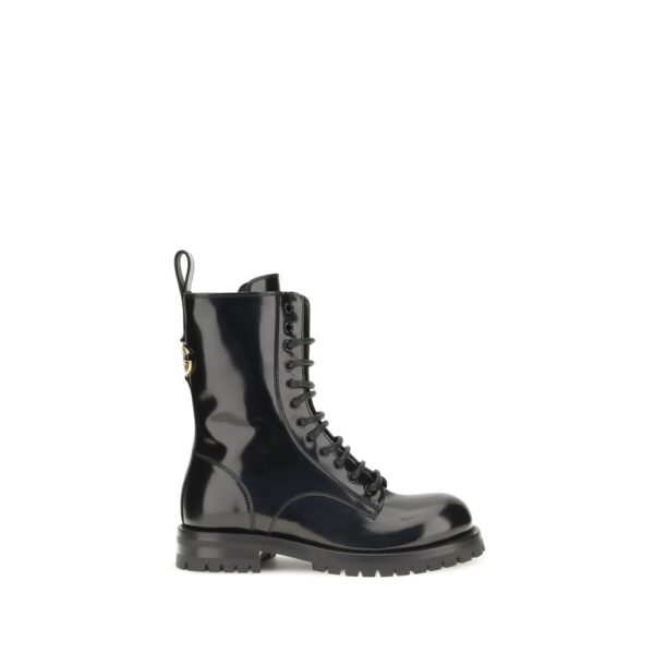 Black Calf Leather Bos Taurus Lace-Up Boots