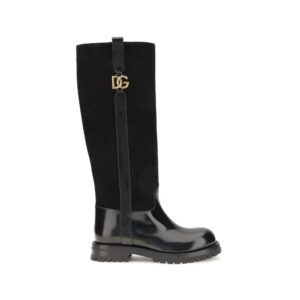 Black Calf Leather Bos Taurus Flat Boots