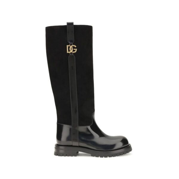 Black Calf Leather Bos Taurus Flat Boots