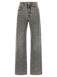 Gray Cotton Straight-Leg Jeans