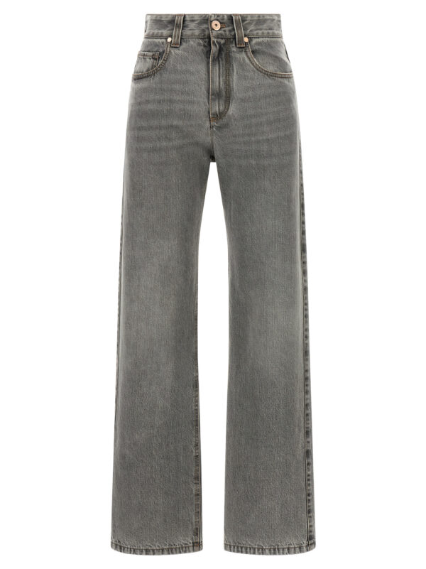 Gray Cotton Straight-Leg Jeans