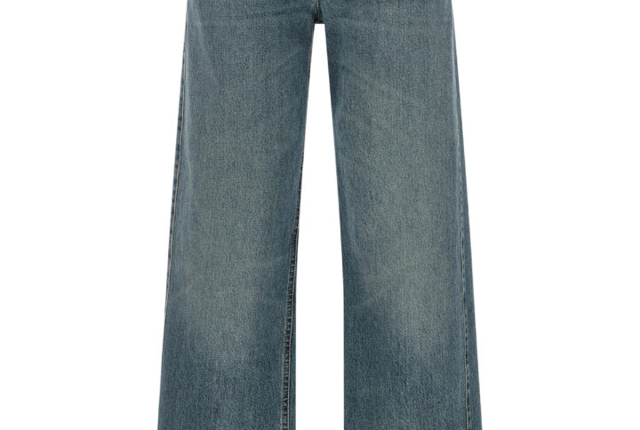 Beige Cotton Straight Leg Jeans