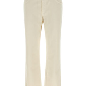 Beige Cotton Straight Leg Jeans
