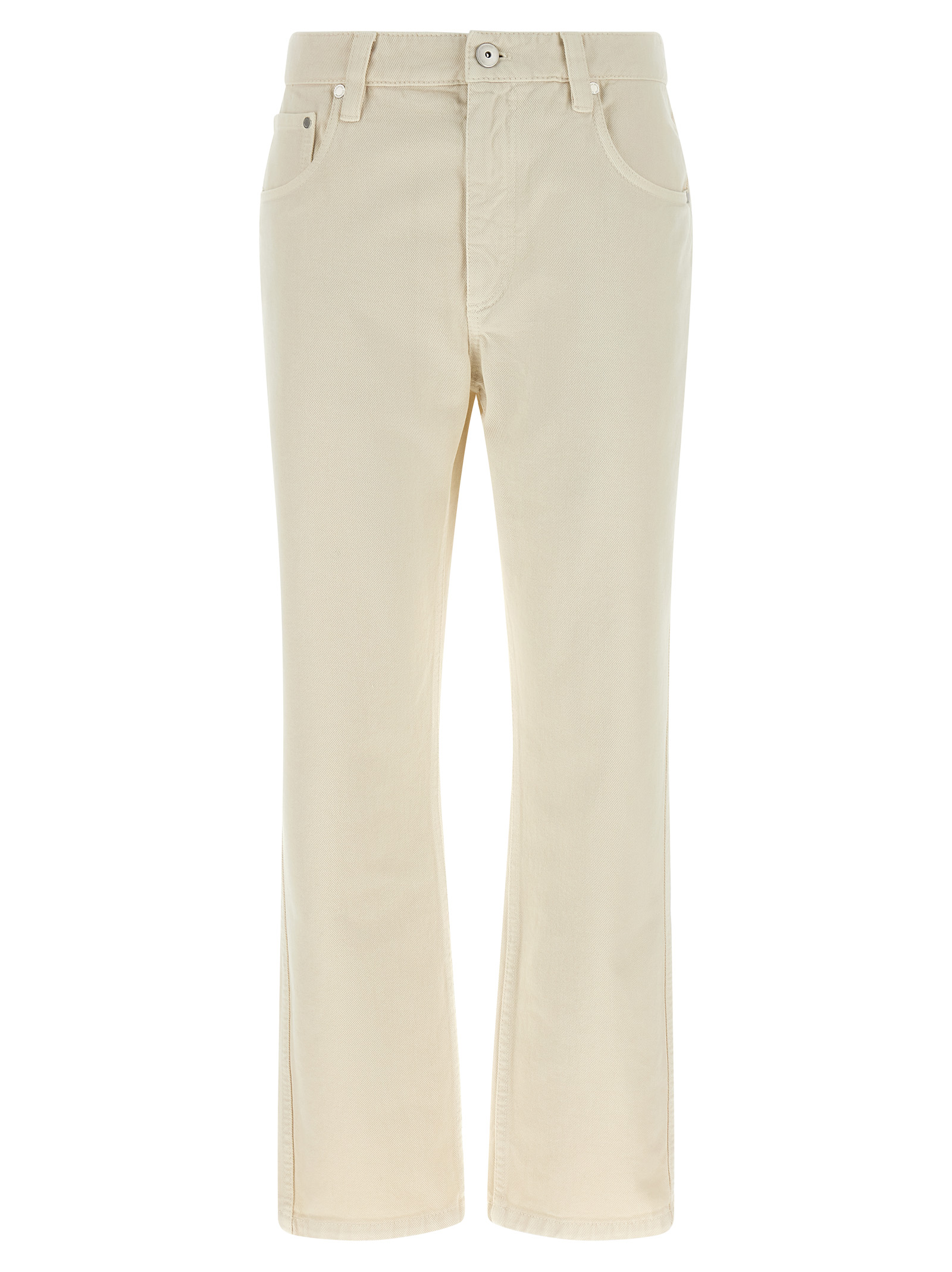 Beige Cotton Straight Leg Jeans