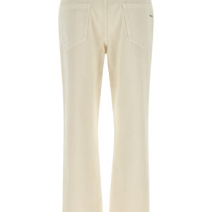 Beige Cotton Straight Leg Jeans