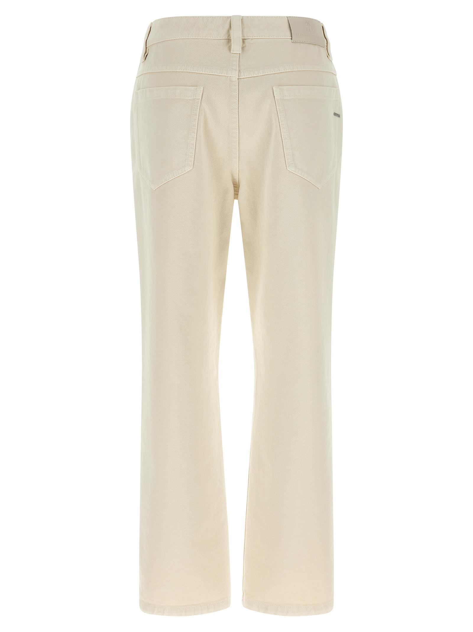 Beige Cotton Straight Leg Jeans