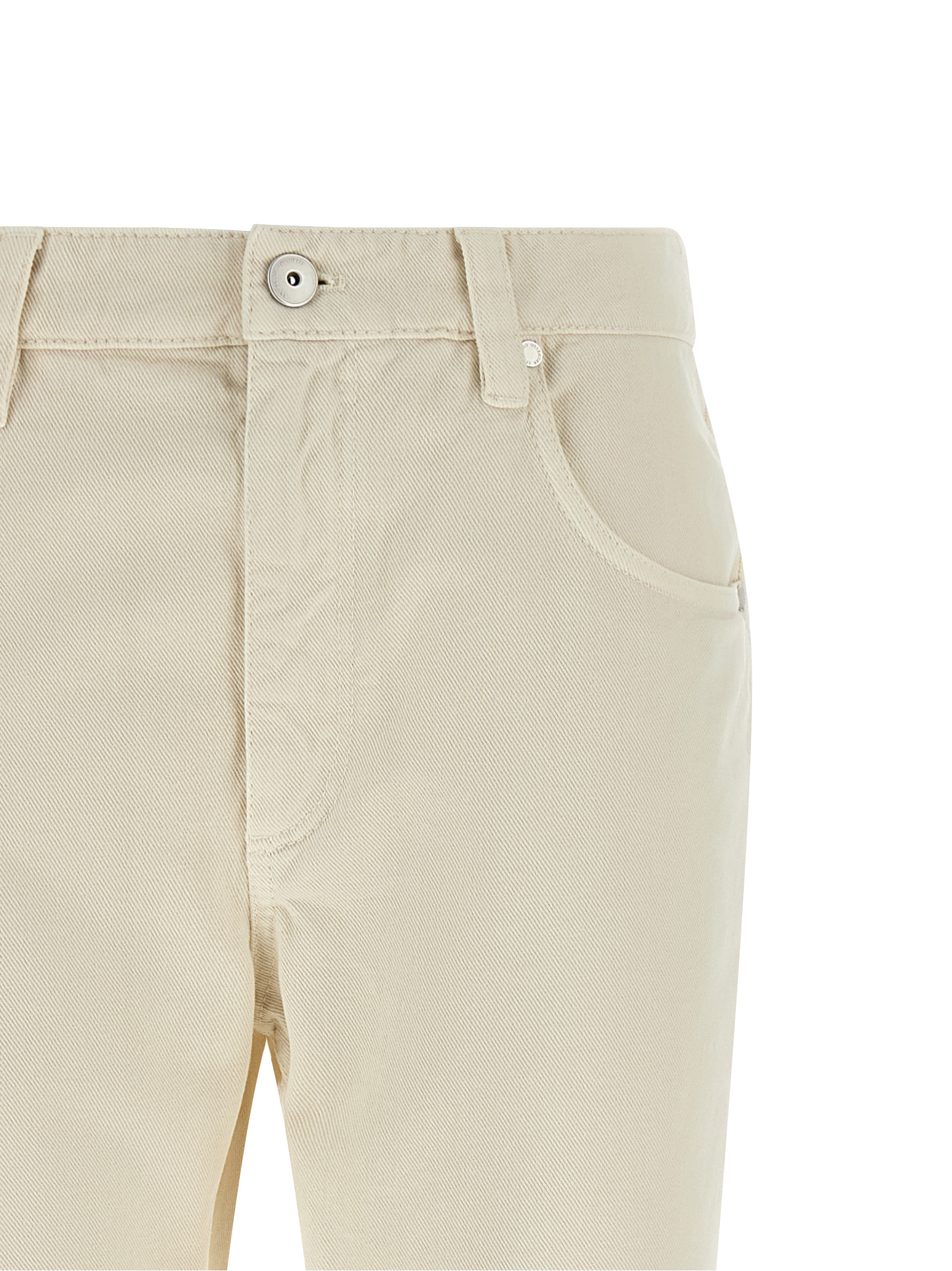 Beige Cotton Straight Leg Jeans