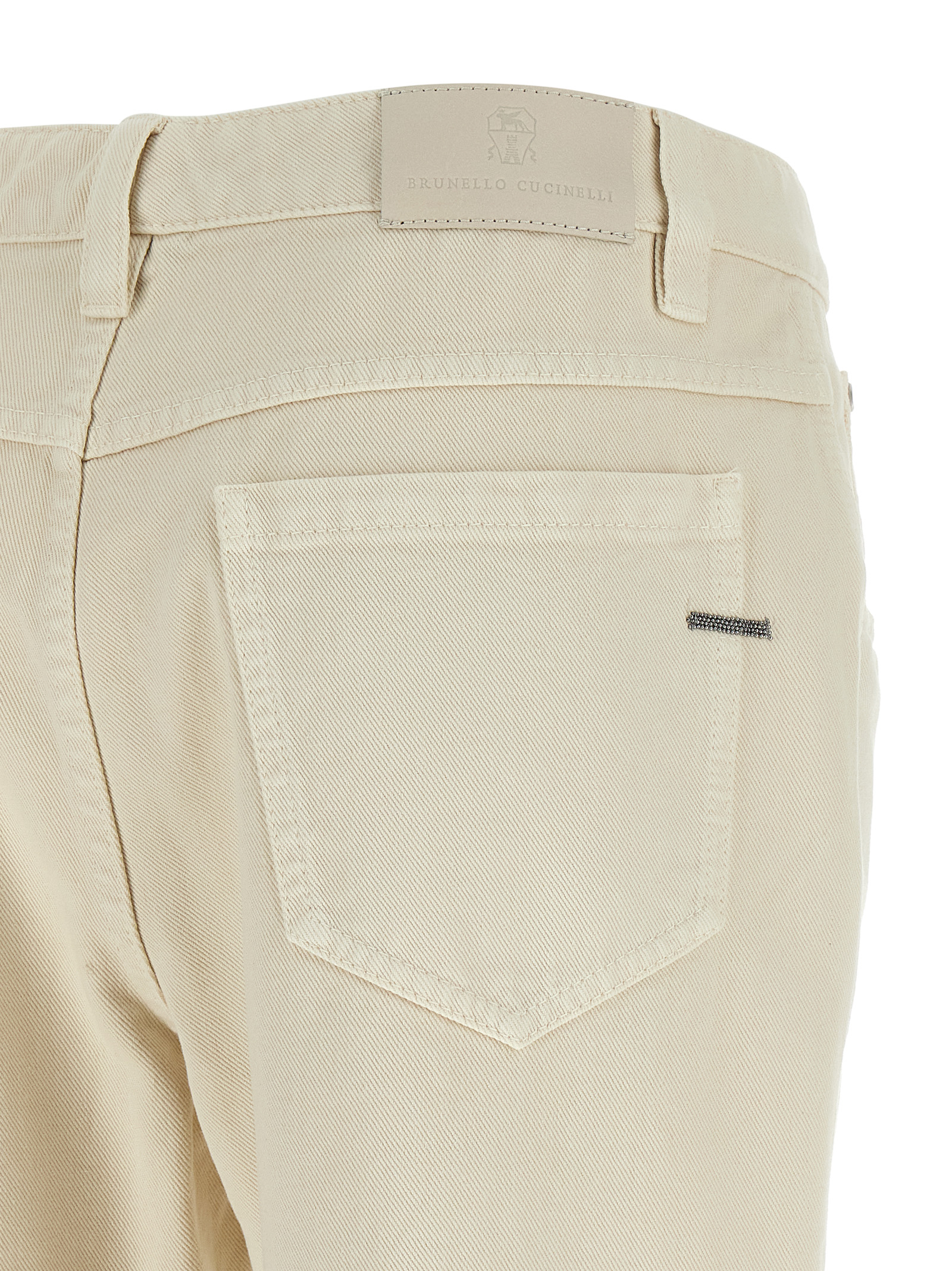 Beige Cotton Straight Leg Jeans
