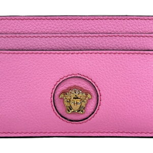 Versace Mini Medusa Pink Grainy Leather Slim Card Case Wallet