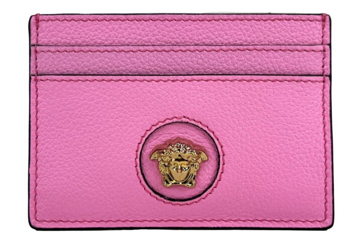Versace Mini Medusa Blue Grainy Leather Slim Card Case Wallet