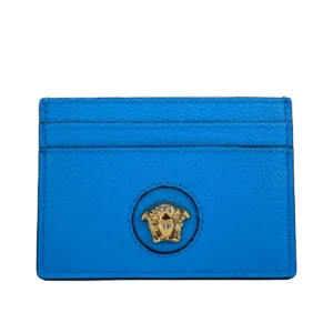 Versace Mini Medusa Blue Grainy Leather Slim Card Case Wallet