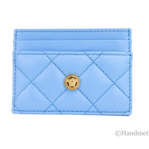 Versace Mini Medusa DV Blue Quilted Smooth Nappa Leather Card Case Wallet