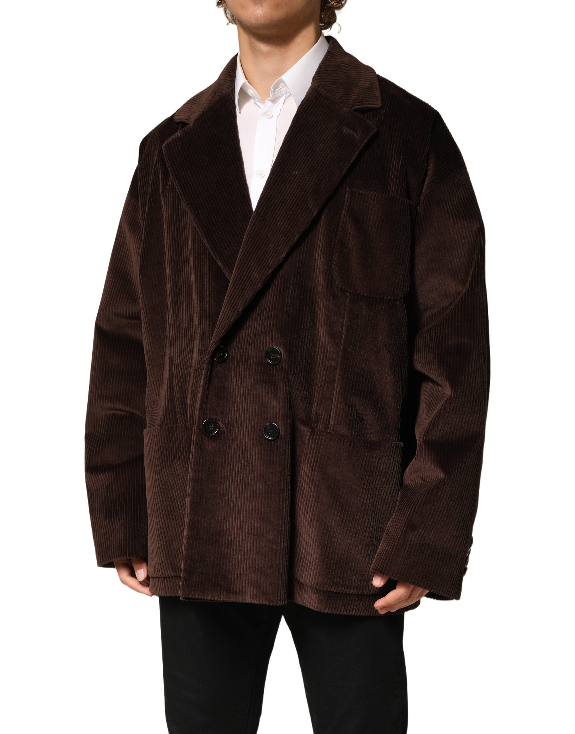 Brown Double Breasted Corduroy Blazer Jacket