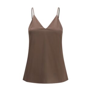 Brown Silk Sleeveles T-Shirt