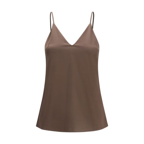 Brown Silk Sleeveles T-Shirt
