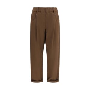 Brown Cotton Casual Pants
