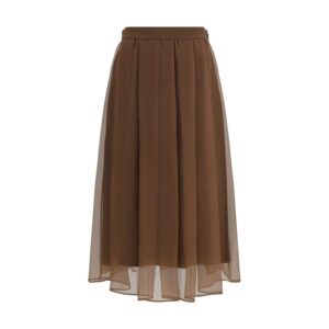 Brown Silk Midi Skirt