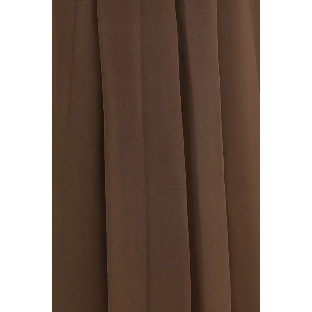 Brown Silk Midi Skirt