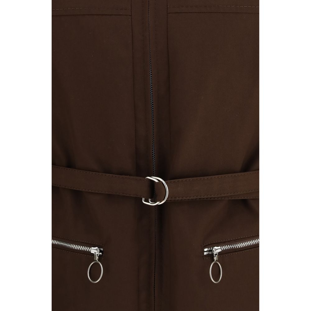 Brown Polyester Full Length Jacket