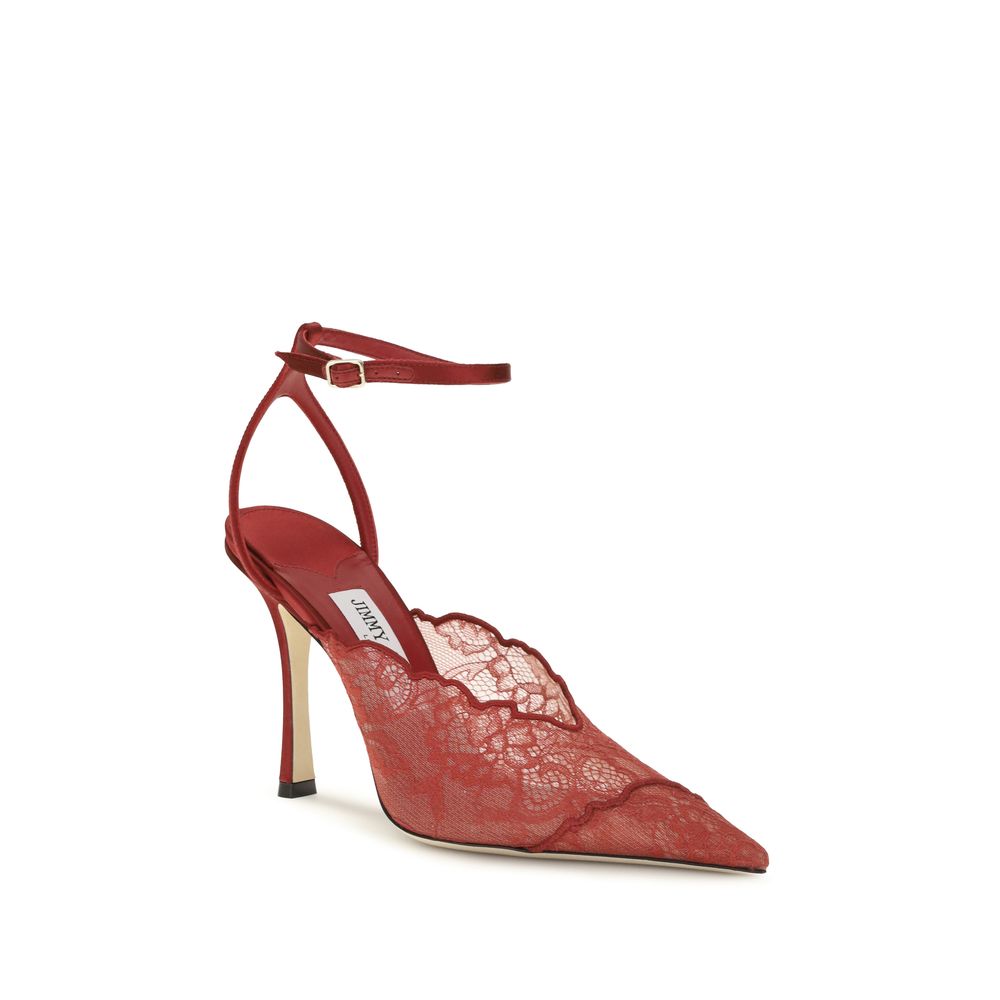 Red Fabric High Heel Pumps