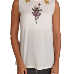 White Silk Embellished Crystal Sequin Fairy Top
