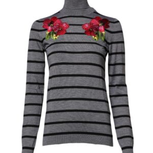 Gray Floral Embroidery Pullover Sweater