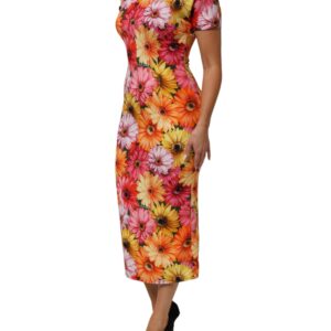 Multicolor Floral Print SilkSheath Midi Dress