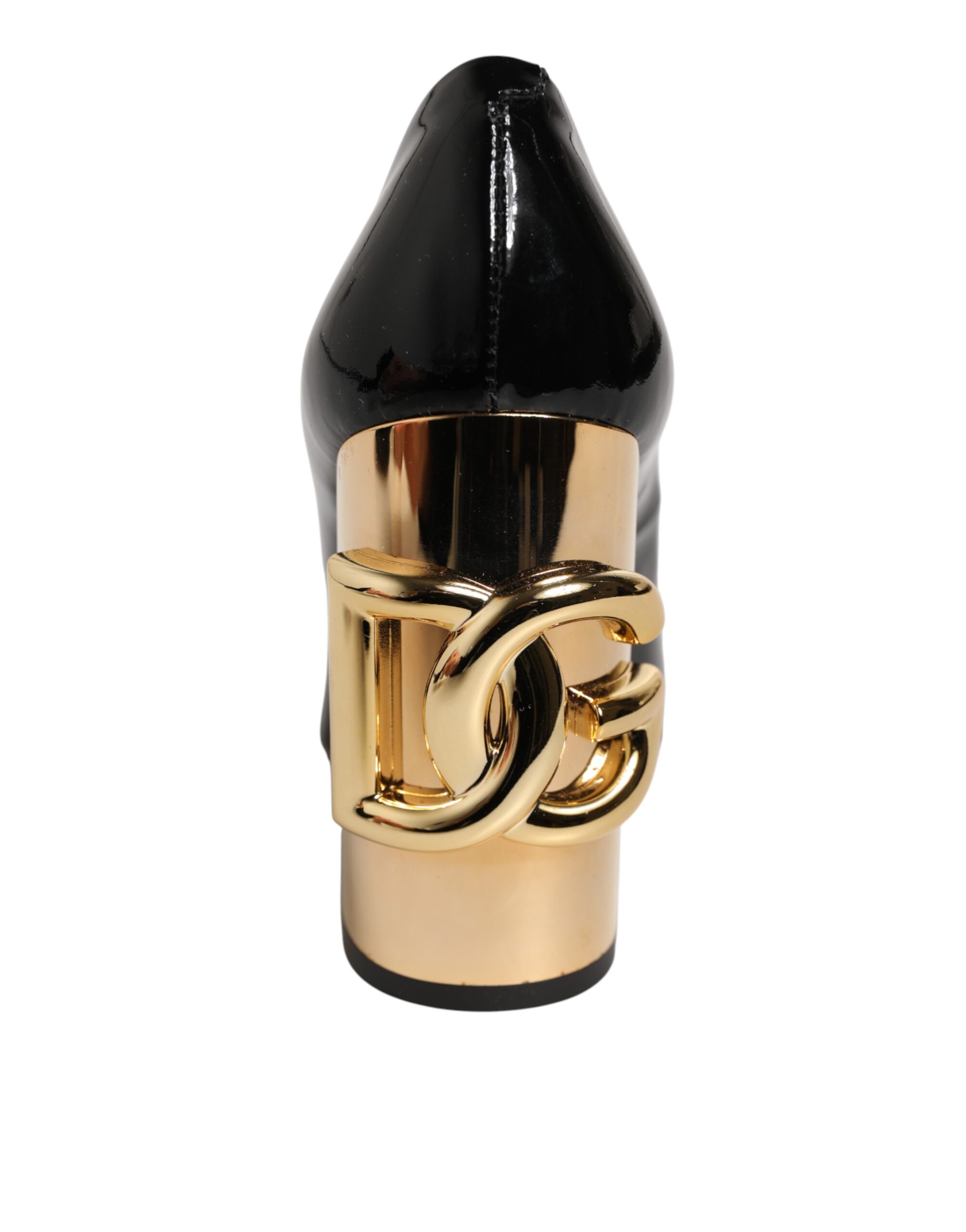 Black Gold Patent Leather Logo Heels Pumps Shoes